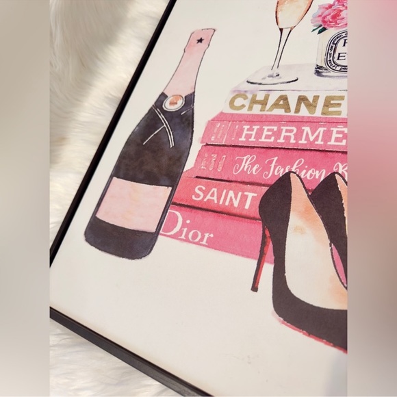 CHANEL, HERMES, DIOR Framed Feminine Girly Pink Black White Painting Wall Decor - Picture 6 of 16
